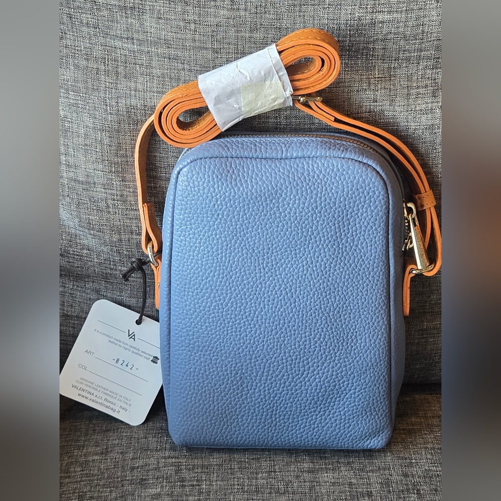 NEW Valentina Genuine Leather Small Crossbody Bag Blue Made In Italy - Picture 2 of 12